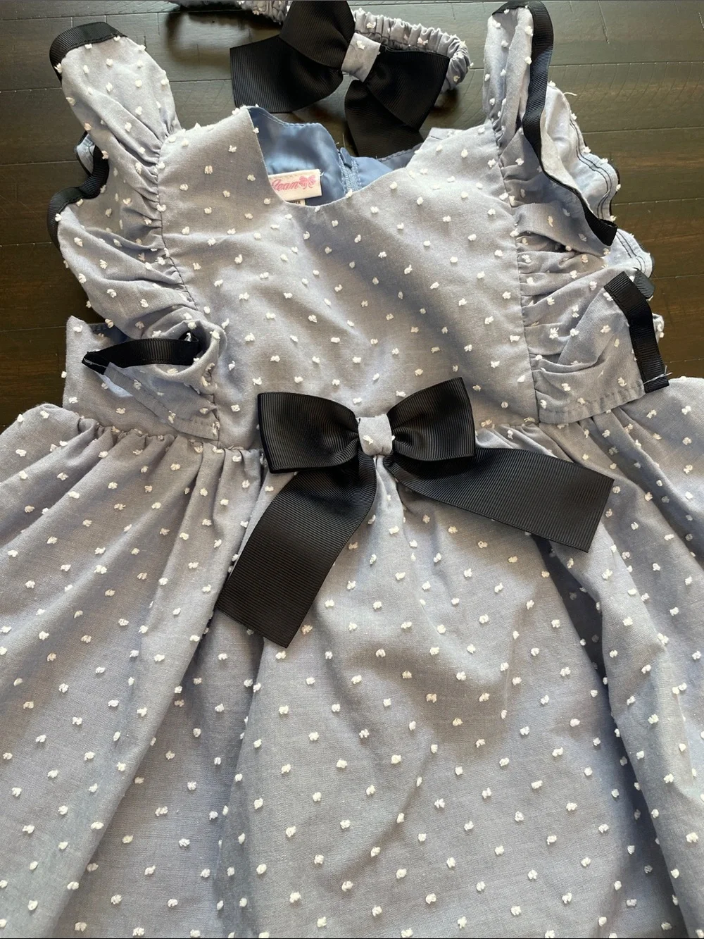 Bonnie Jean Light Gray Swiss Dot Dress with Bow